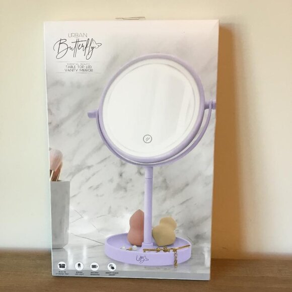 Urban Butterfly Table Top LED Vanity Mirror Battery Operated Storage Tray Purple - Picture 1 of 2